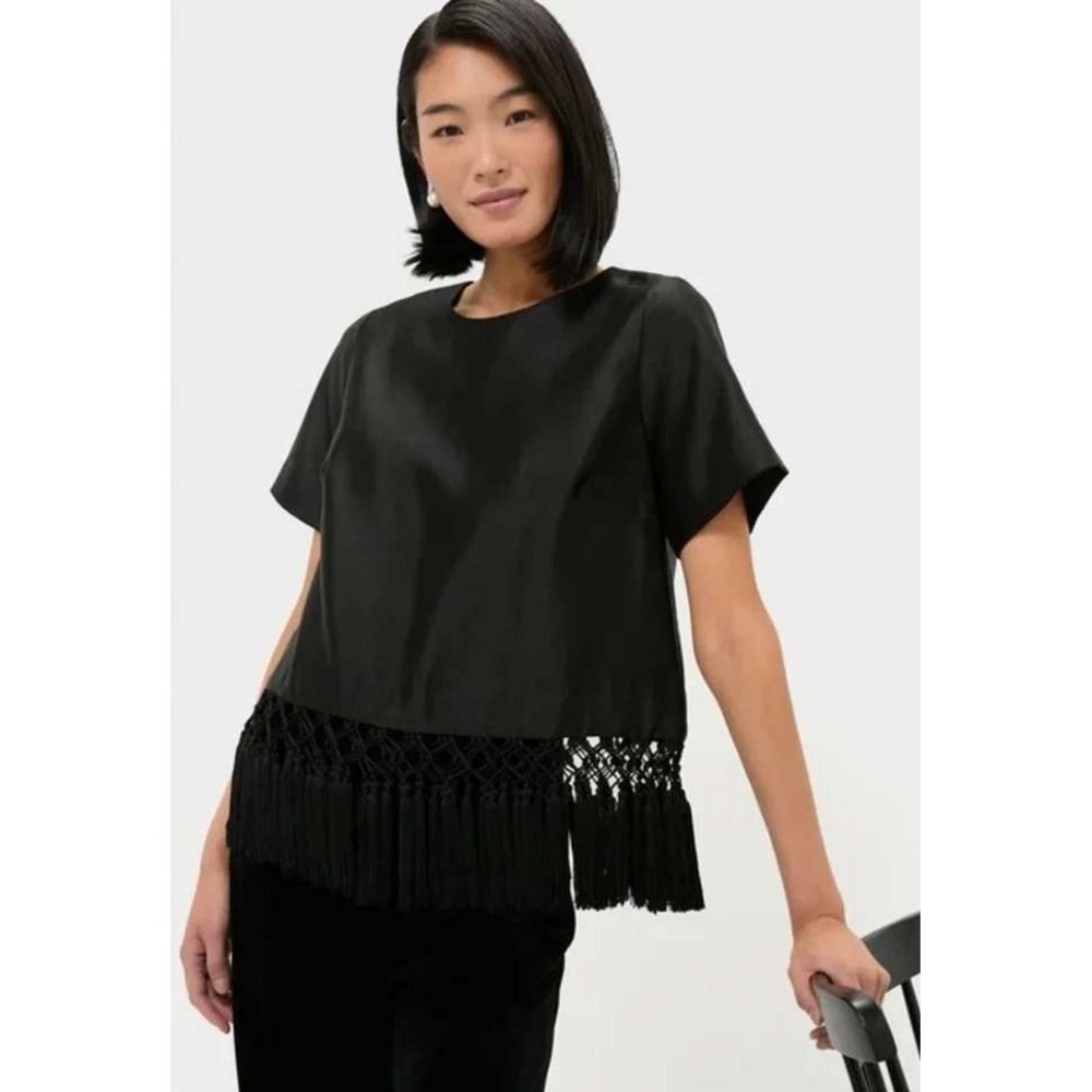 Tuckernuck Black Dupioni Chadwick Tassel Top Size XL Short Sleeve NWT Chic Party